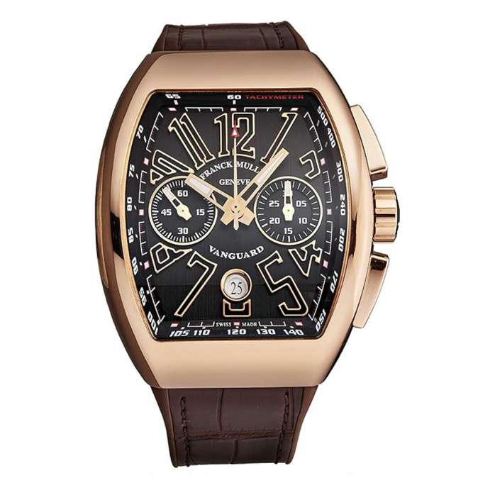 Franck Muller Mens Watch Sapphire Crystal and Brown Leather Strap - 18K Rose Gold